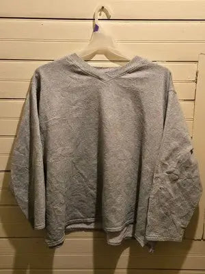 Mens L 26-28W Light Gray Pullover Sweatshirt V-Notch Cotton Polyester Oversized - Apparel
