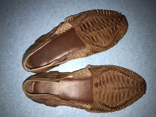 Pair of brown woven leather shoes leather huraches sandals for men size 12