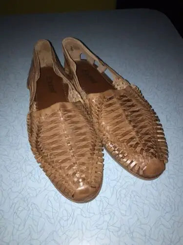 Pair of brown woven leather shoes leather huraches sandals for men size 12