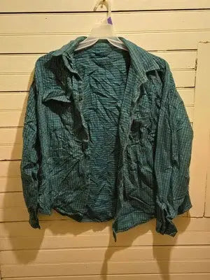 Men’s XXL-3XL Button Up Shirt Teal Black Long Sleeve Casual Flannel Lightweight - Apparel