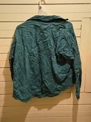 Men’s XXL-3XL Button Up Shirt Teal Black Long Sleeve Casual Flannel Lightweight - Apparel