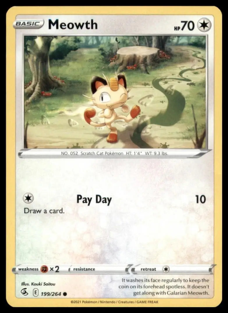 Meowth 199/264 Swsh08: Fusion Strike Regular Pokemon - Pokémon Card Single