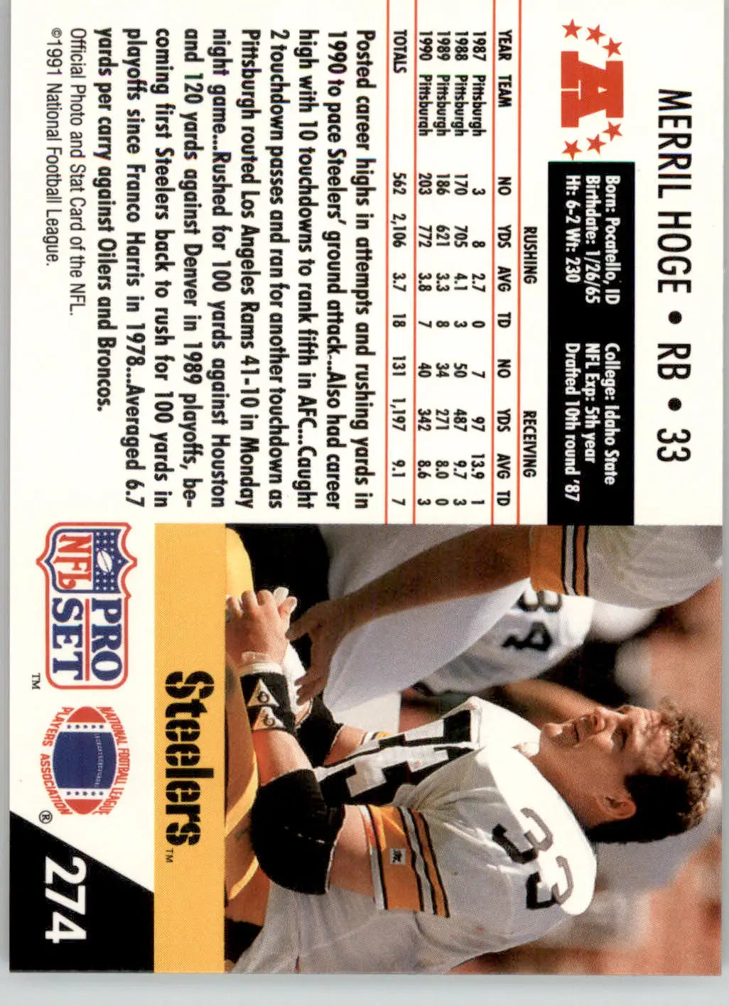 Merril Hoge - 1991 Pro Set - #274 - Football - Football Card Single