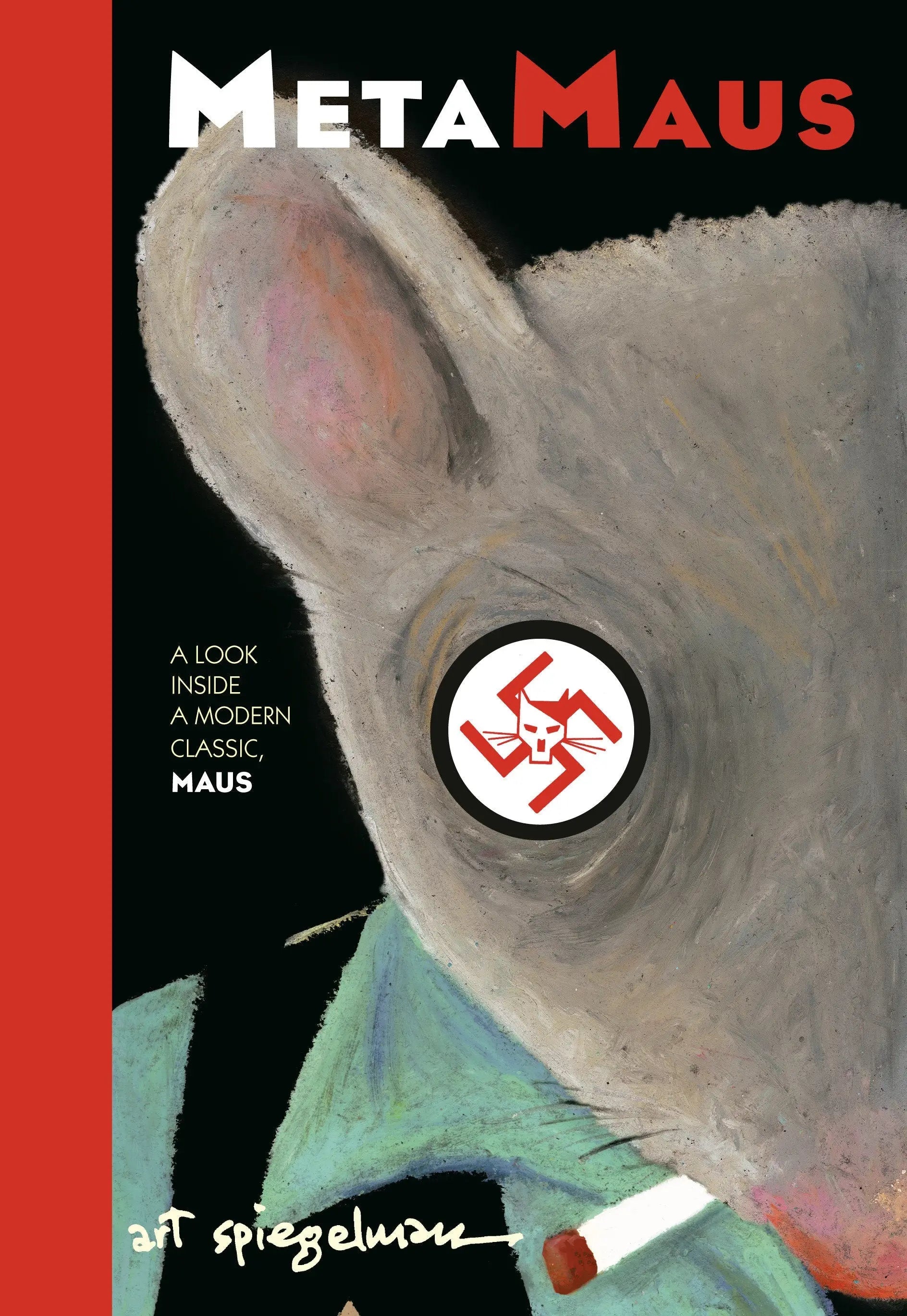 Art Spiegelman Metamaus book cover with mouse figure, swastika eye, and cigarette