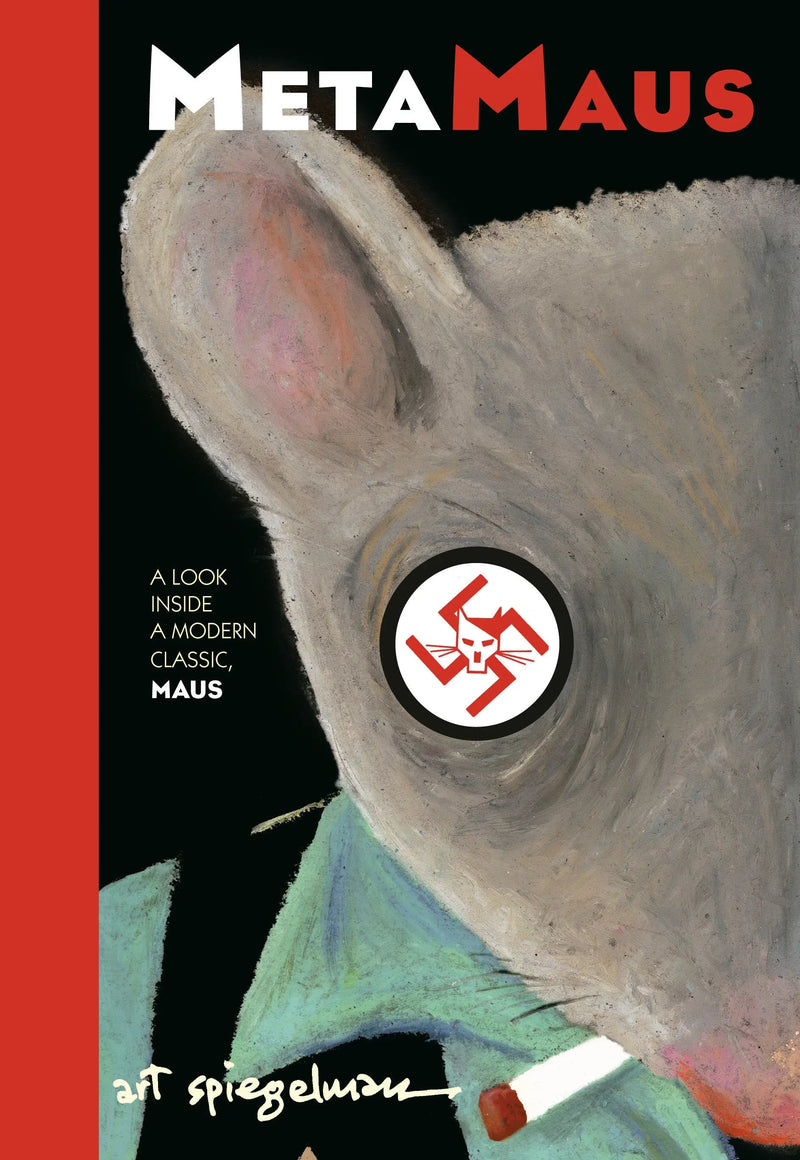 Art Spiegelman Metamaus book cover with mouse figure, swastika eye, and cigarette