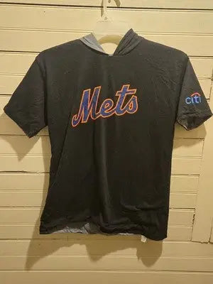 Mets T-Shirt Mens L Hooded Short Sleeve Black Citi Sleeve Logo Team Script - Apparel