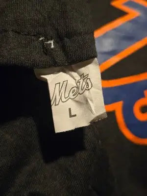 Mets T-Shirt Mens L Hooded Short Sleeve Black Citi Sleeve Logo Team Script - Apparel