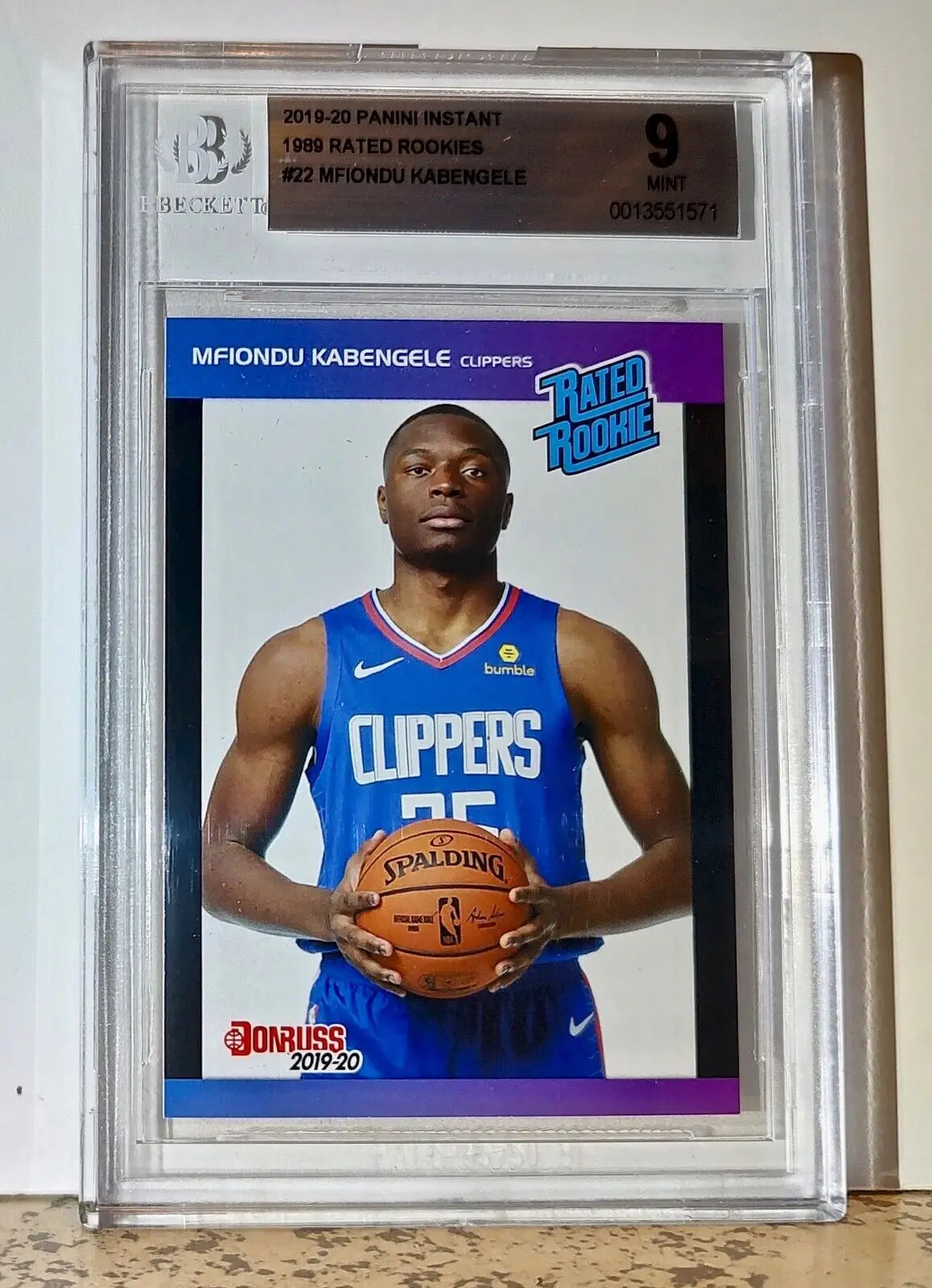 Mfiondu Kabengele 2019-20 Panini NBA #22 Rated Rookies 1/3431 BGS 9 LA Clippers - Basketball Card Single
