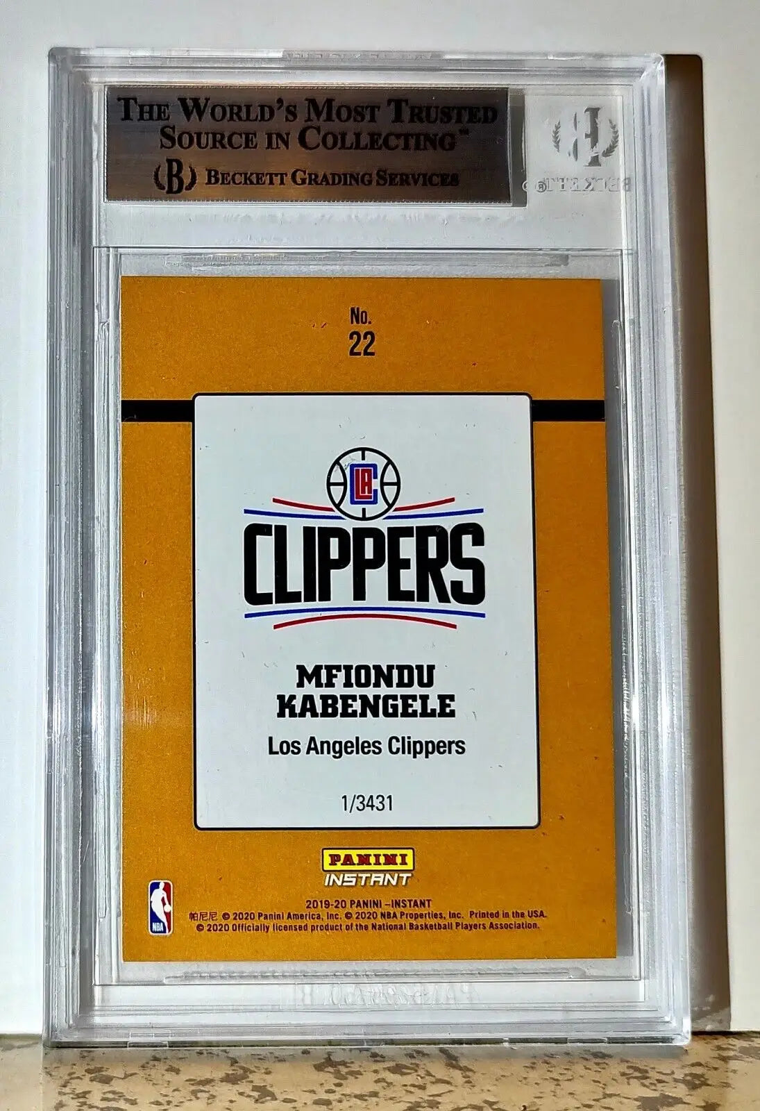 Mfiondu Kabengele 2019-20 Panini NBA #22 Rated Rookies 1/3431 BGS 9 LA Clippers - Basketball Card Single