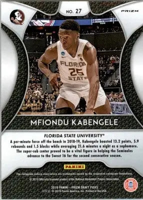 Mfiondu Kabengele - 2019 Panini Prizm Draft Picks - #27 - RC Basketball - Basketball Card Single