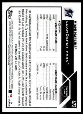 Miami Marlins 2023 Topps #473 Miami Marlins - Baseball Card Single