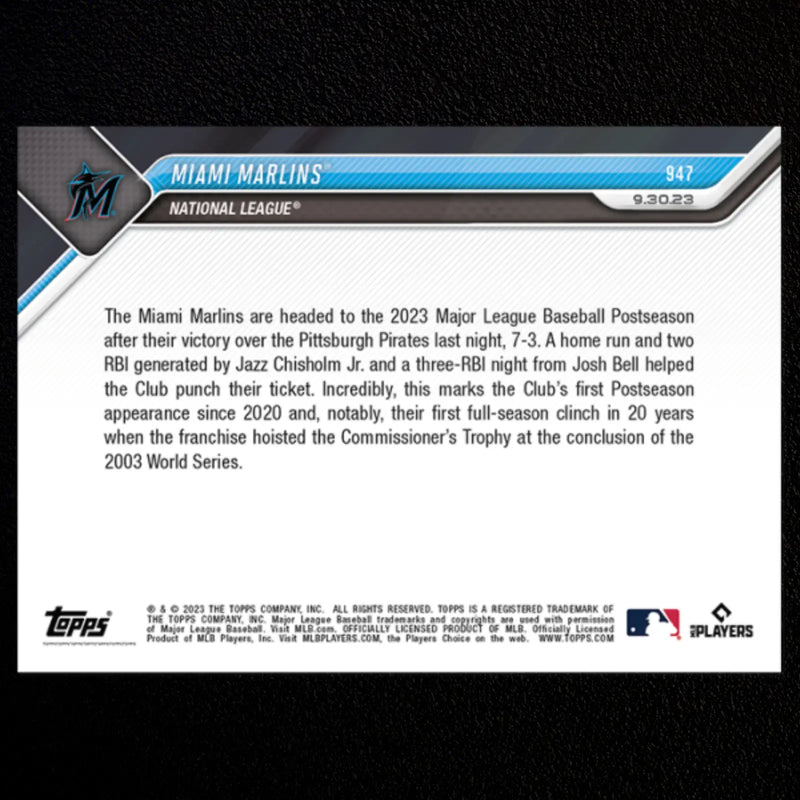 Miami Marlins Clinch 2023 Postseason MLB Topps Now #947 Baseball Card NM-MT