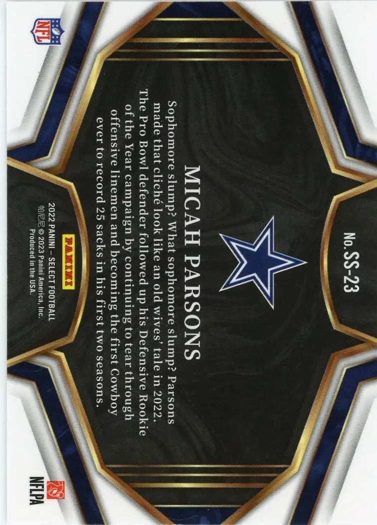 Micah Parsons 2022 Panini Select Snapshots #SS-23 Dallas Cowboys Football Card - Football Card Single
