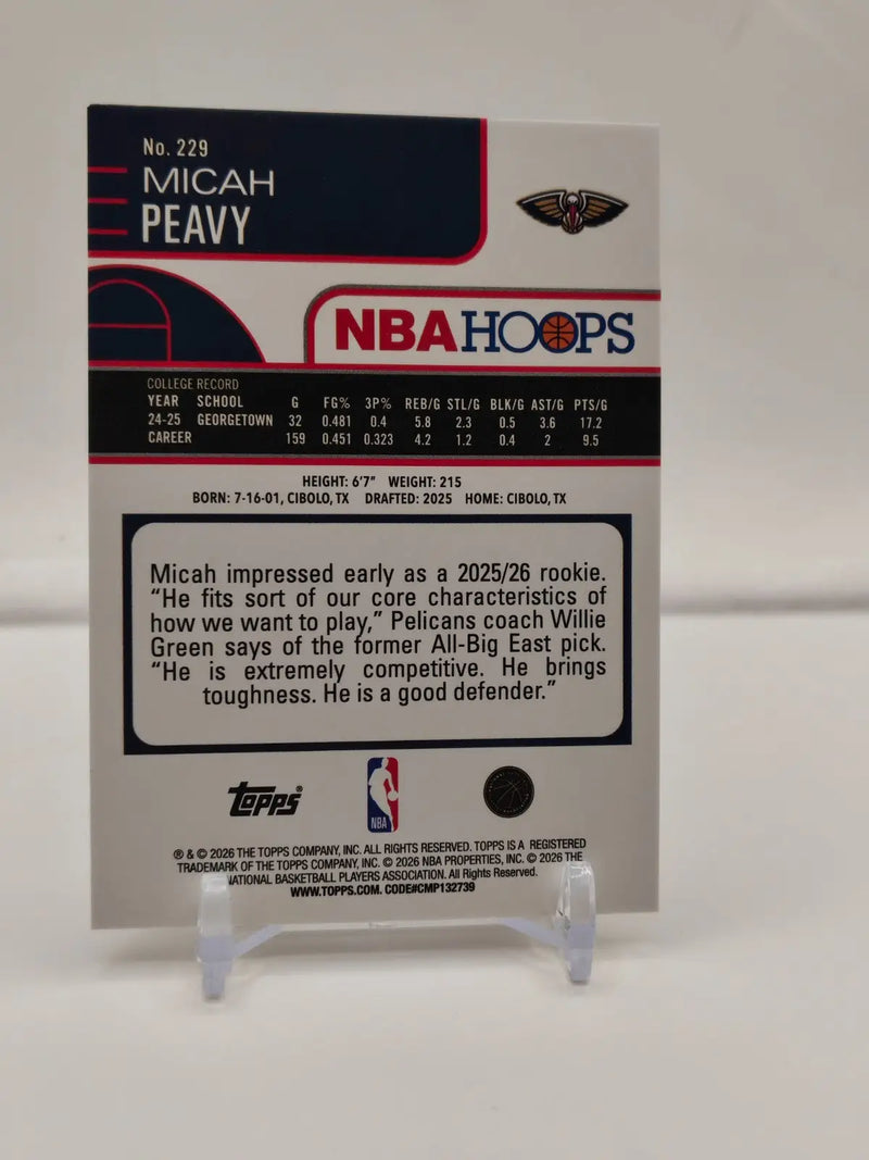 Micah Peavy Rookie Card Light Burst Foil 2025-26 Topps NBA Hoops #229 - Basketball Card Single