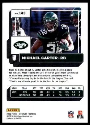 Michael Carter 2022 Donruss #143 New York Jets - Football Card Single