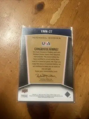 Michael Choice 2009 Upper Deck #UWM-27 Dual Jersey #’d 181/499 Rookie - Rangers - Baseball Card Single