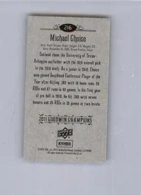 Michael Choice - 2011 Upper Deck Goodwin Champions - #216 - Mini AUTO Multisport - Other