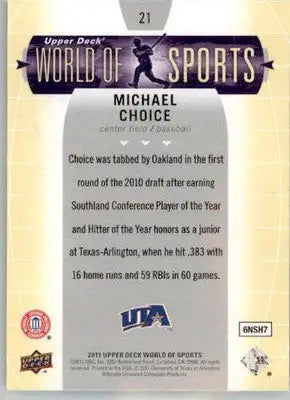 Michael Choice - 2011 Upper Deck World of Sports - #21 - AUTO Multisport - Baseball Card Single