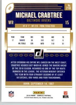 Michael Crabtree - 2018 Donruss - #218 - Football