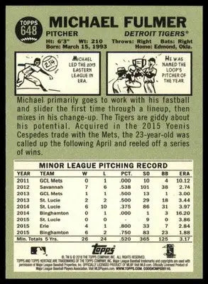 Michael Fulmer Rookie 2016 Topps Heritage #648 Detroit Tigers - Baseball Card Single