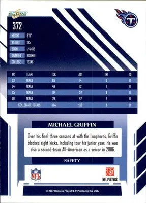 Michael Griffin - 2007 Score - #372 - RC Football - Football Card Single