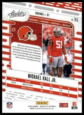Michael Hall Jr. Rookie 2024 Panini Absolute Retail #153 Cleveland Browns - Football Card Single