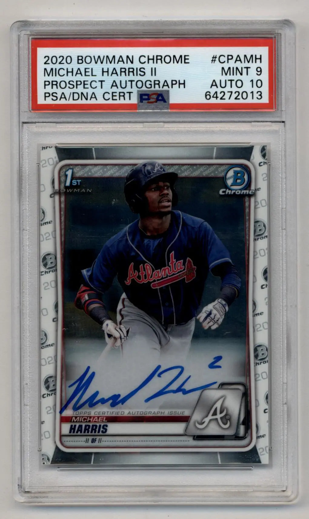 Michael Harris Bowman Chrome Prospect Auto baseball card 2020 PSA 9 Auto 10