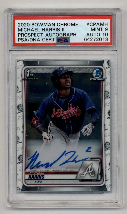 Michael Harris Bowman Chrome Prospect Auto baseball card 2020 PSA 9 Auto 10