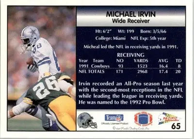 Michael Irvin - 1992 Pacific - #65 - Football - Football Card Single