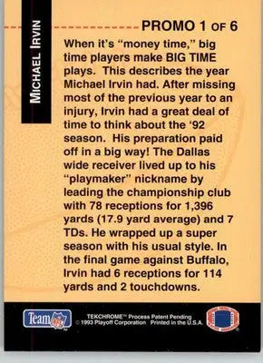 Michael Irvin - 1993 Playoff - #1 - Promo Inserts Football - Football Card Single