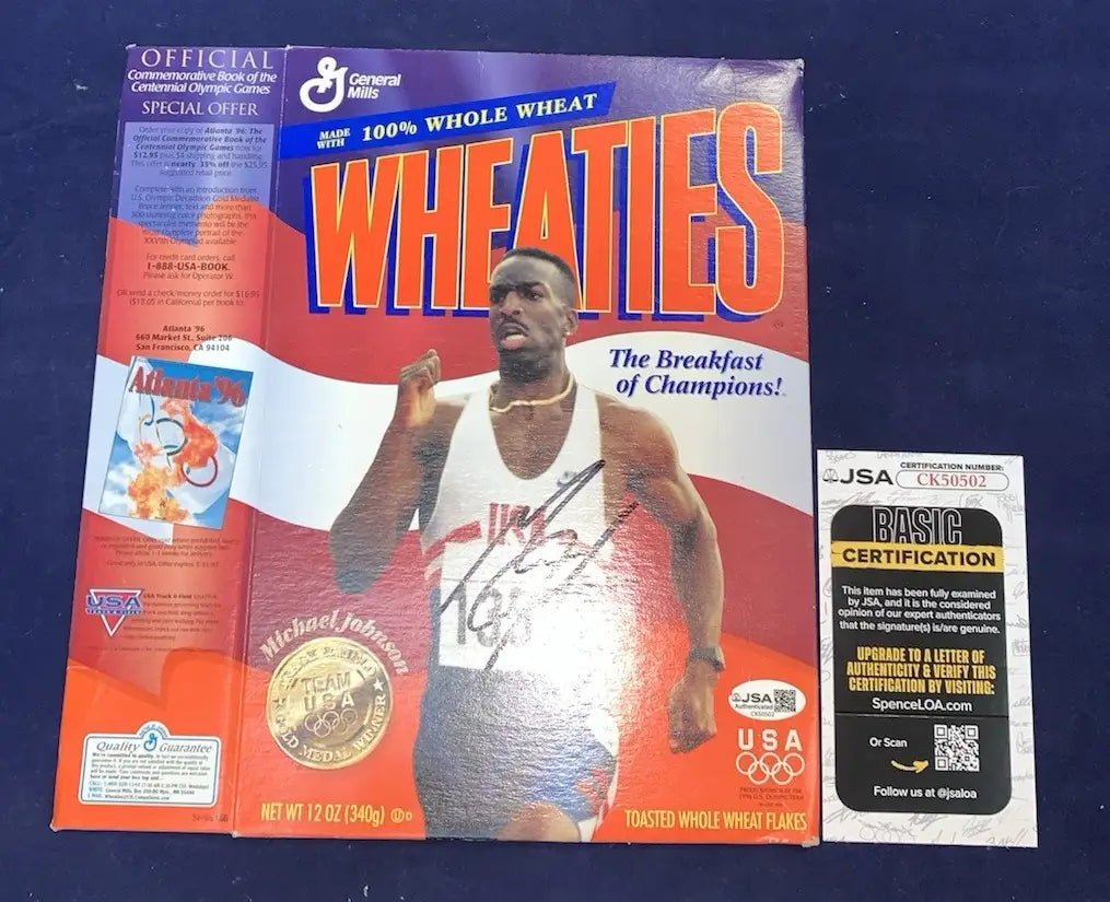 MICHAEL JOHNSON Autographed Signed Empty Wheaties Cereal Box JSA Olympics USA - Sports Memorabilia