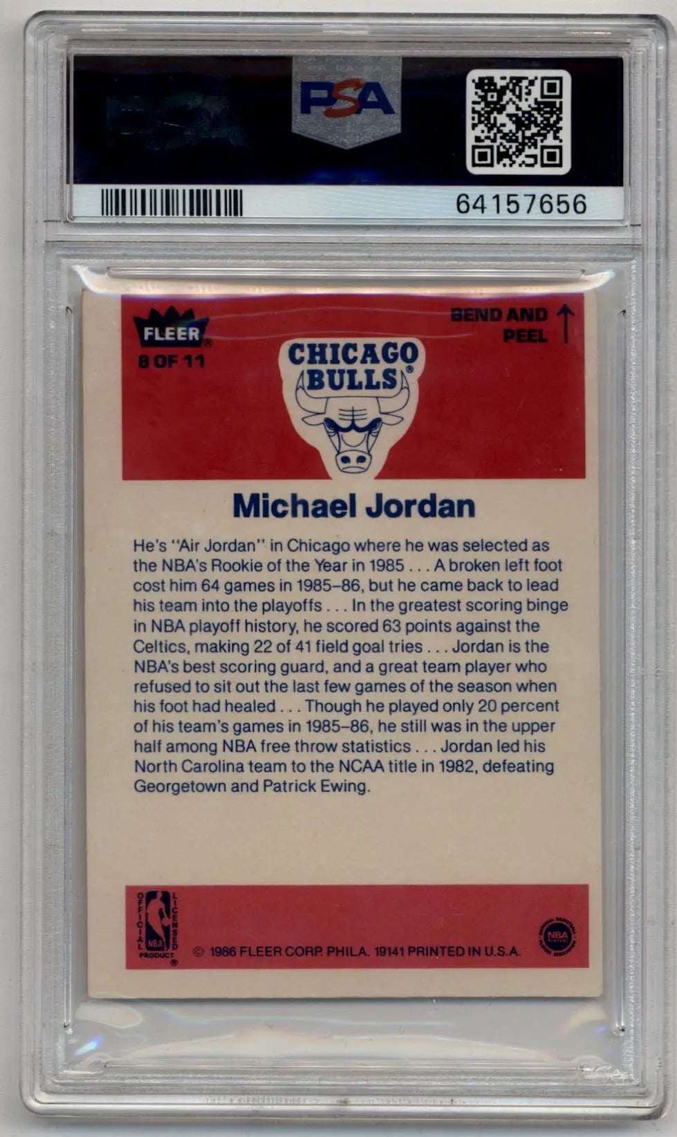Graded Michael Jordan Fleer Sticker basketball card PSA Authentic display
