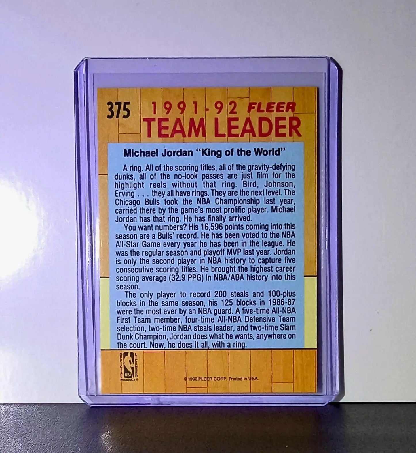 Michael Jordan 1991-92 Fleer Team Leader #375 Basketball Card Chicago Bulls - Basketball Card Single