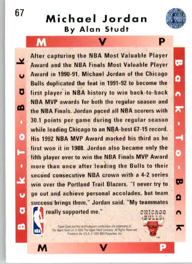Michael Jordan - 1992-93 Upper Deck - #67b - Basketball - Basketball Card Single