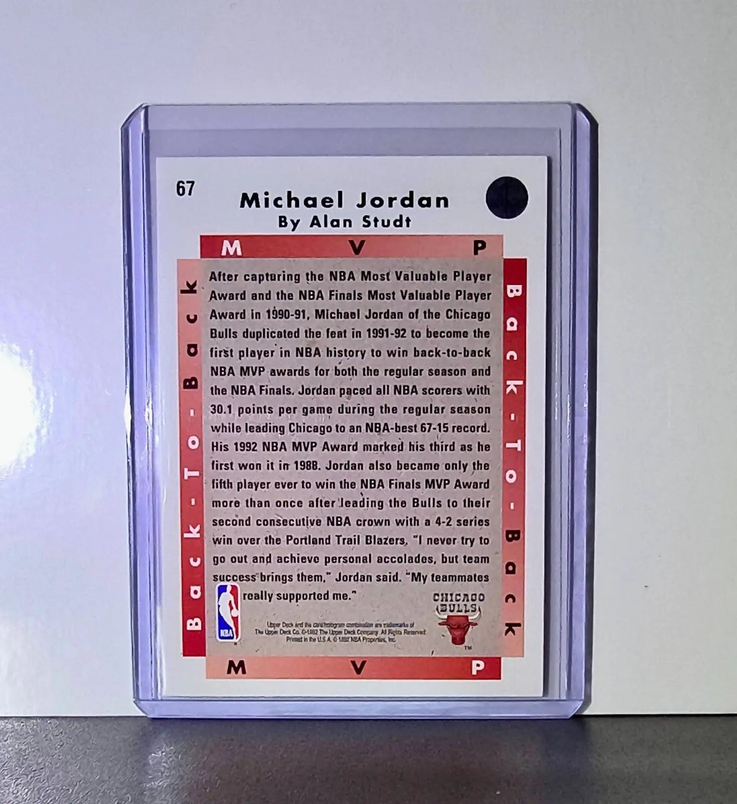 Michael Jordan 1992-93 Upper Deck Back to Back MVP #67 Card Chicago Bulls - Basketball Card Single