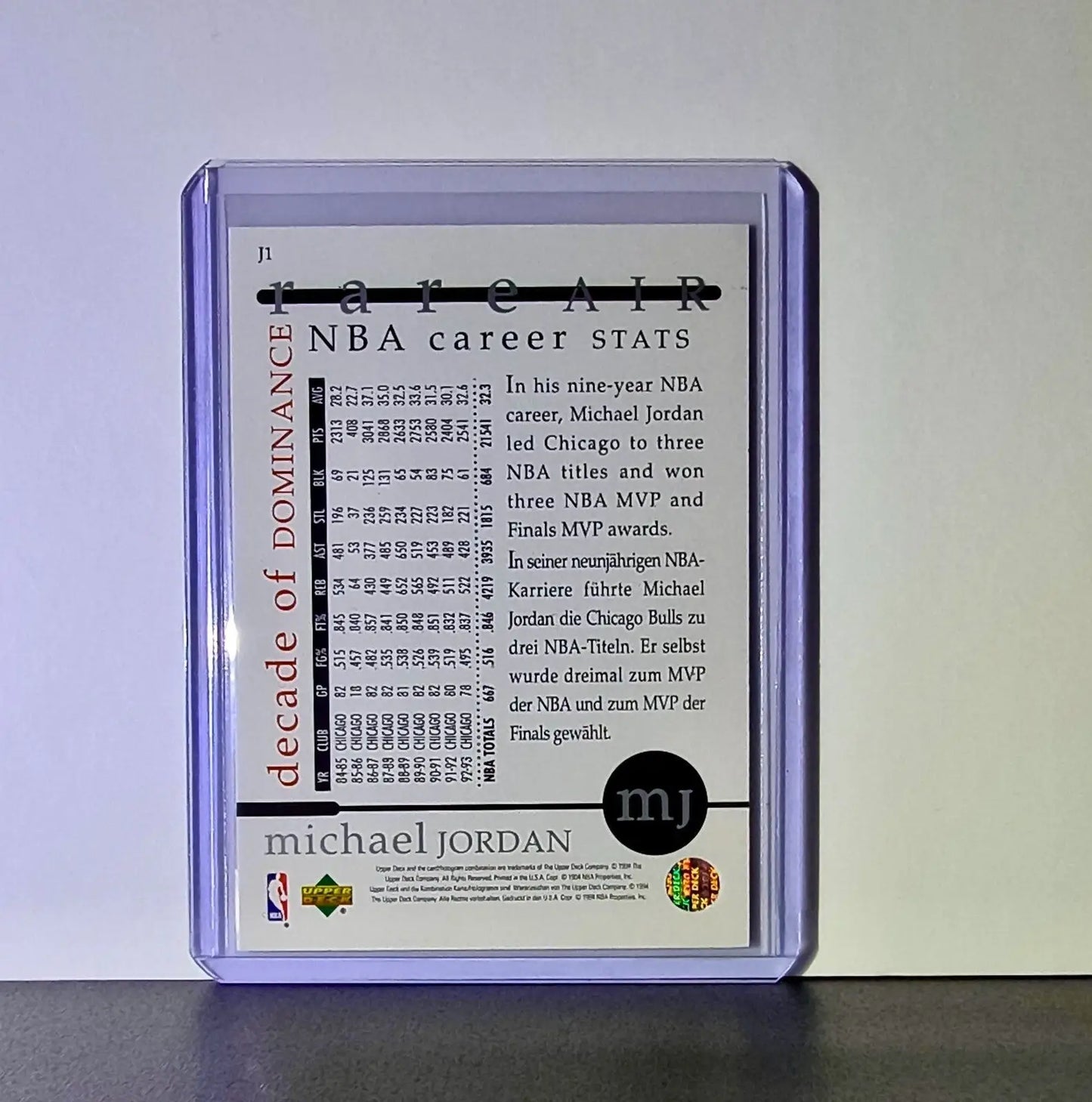 Michael Jordan 1994-95 Upper Deck Rare Air MJ Decade of Dominance #J1 Card Bulls - Basketball Card Single