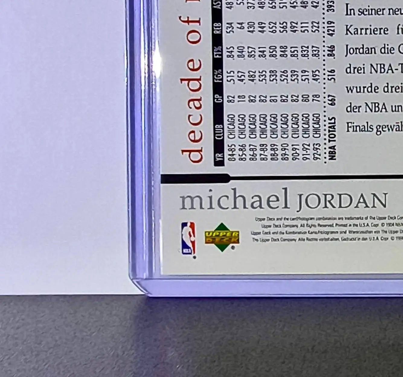 Michael Jordan 1994-95 Upper Deck Rare Air MJ Decade of Dominance #J1 Card Bulls - Basketball Card Single