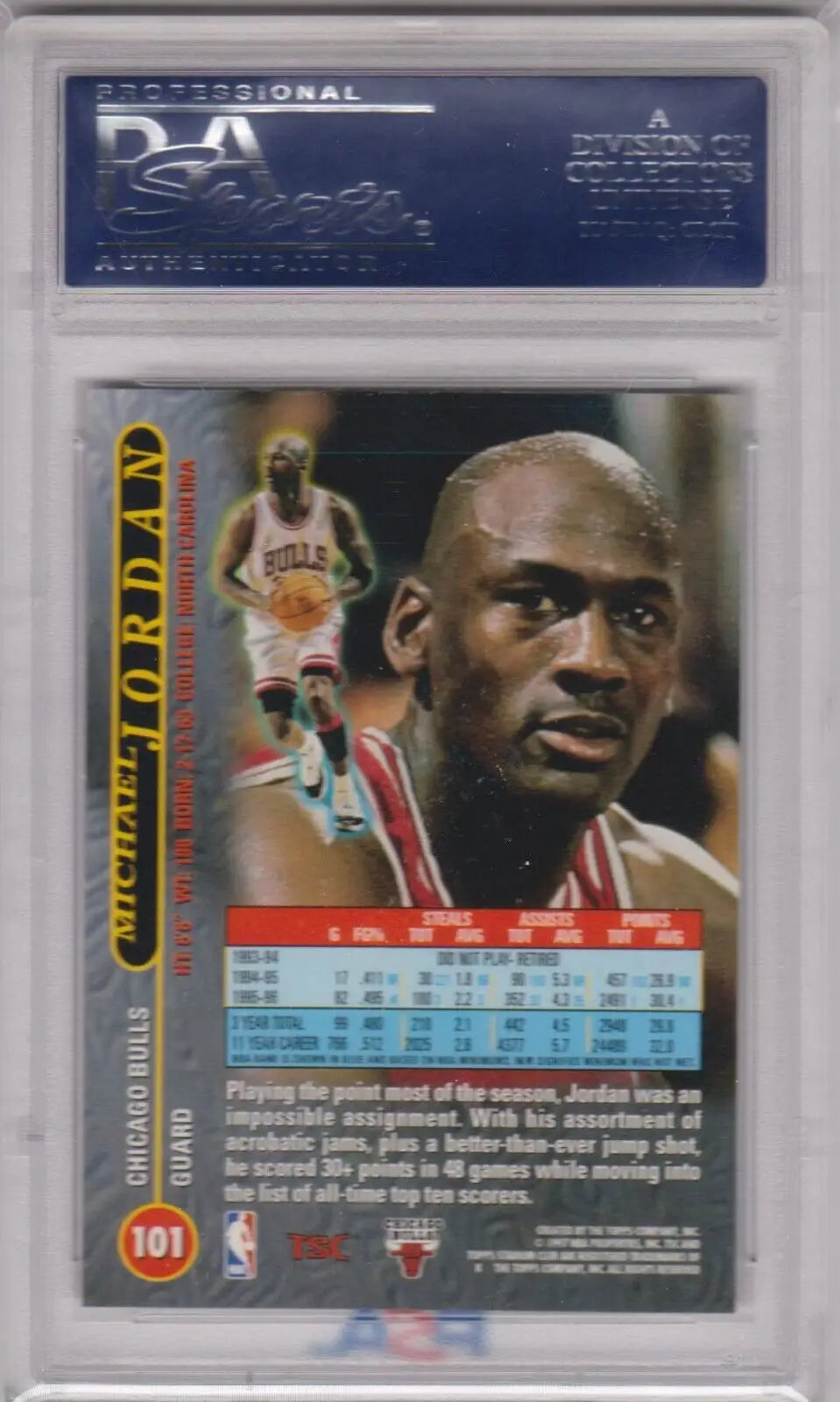 Michael Jordan basketball card from 1996-97 Topps Stadium Club in a Columbia Hobby eBay store