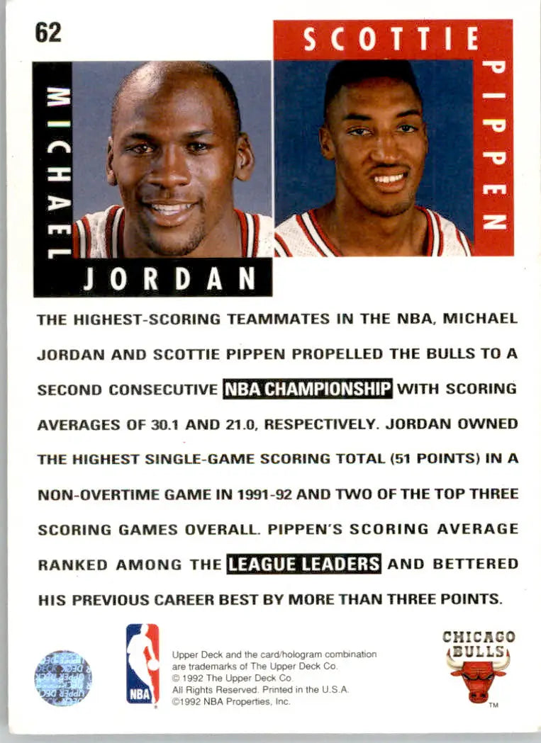 Michael Jordan / Scottie Pippen - 1992-93 Upper Deck - #62 - Basketball - Basketball Card Single