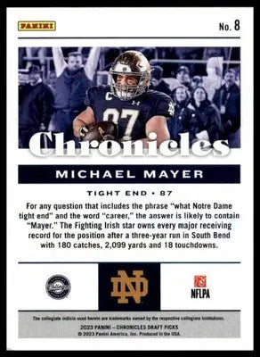 Michael Mayer 2023 Panini Chronicles Draft Picks #8 Notre Dame Fighting Irish - Football Card Single