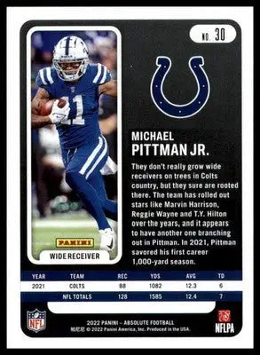 Michael Pittman Jr. 2022 Panini Absolute Green #30 Indianapolis Colts - Football Card Single