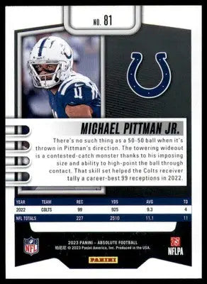 Michael Pittman Jr. 2023 Panini Absolute Retail #81 Indianapolis Colts - Football Card Single