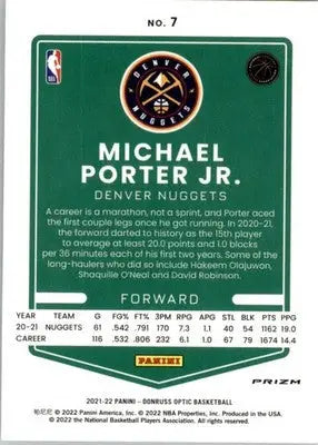 Michael Porter Jr. - 2021-22 Donruss Optic - #7 - Choice Prizm Basketball - Basketball Card Single