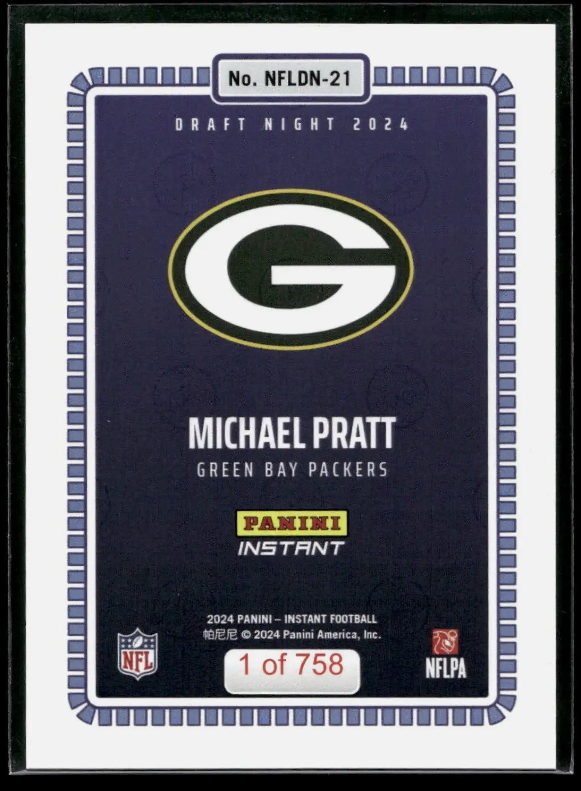 Michael Pratt 2024 Panini NFL #21 Draft Night Rookie Football Card 1 of 758