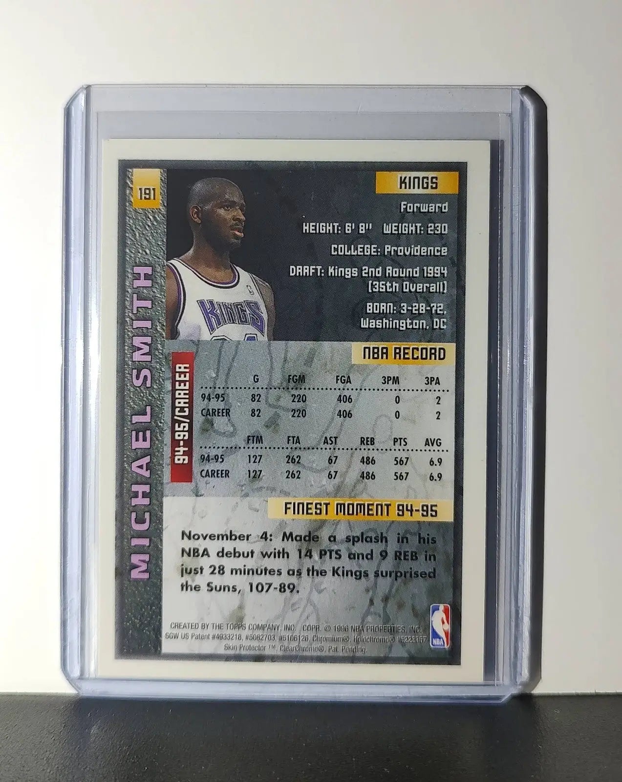 Michael Smith 1995-96 Topps Finest NBA #191 Card Sacramento Kings - Basketball Card Single