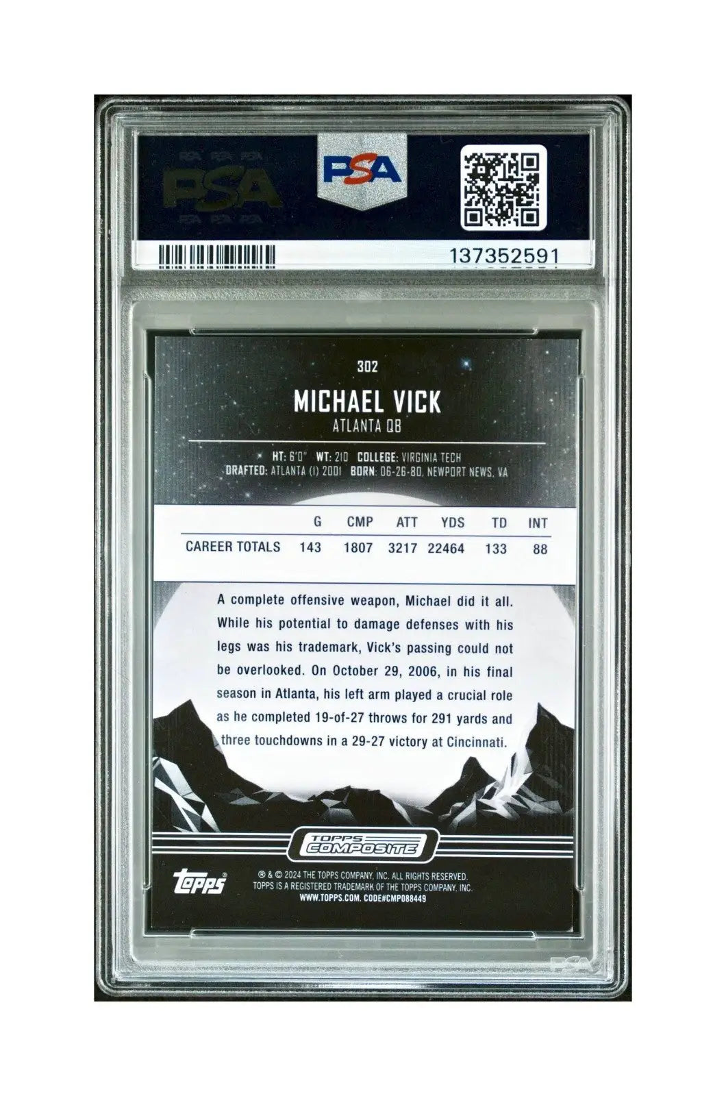 Michael Vick 2023 Topps Midnight 15/75 #302 Dusk PSA 9 Mint
