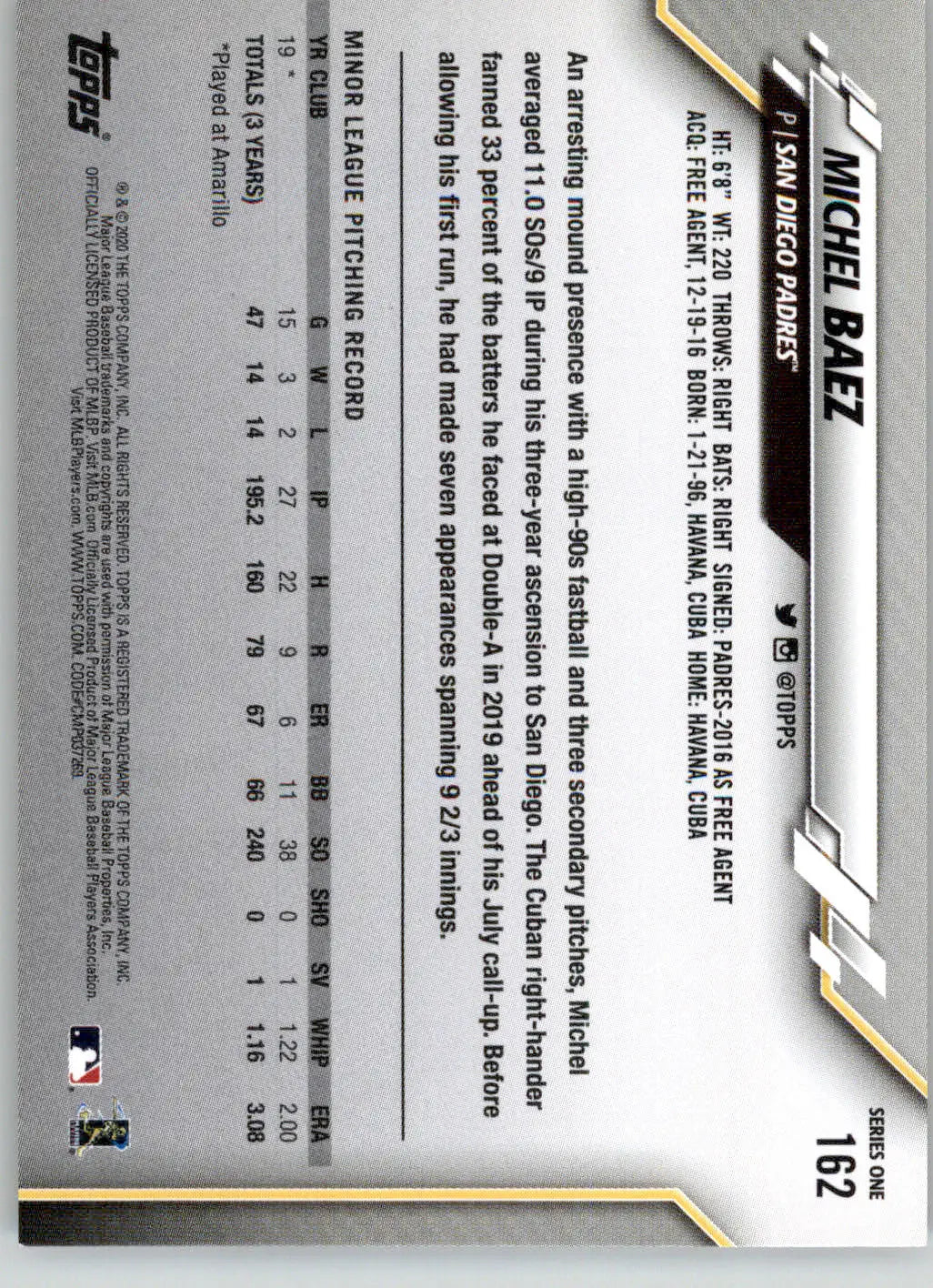 Michel Baez - 2020 Topps - #162 - Gold Star Baseball - Baseball Card Single