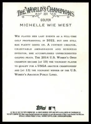 Michelle Wie West 2022 Topps Allen & Ginter #231 - Baseball Card Single