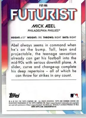 Mick Abel - 2021 Bowman - #FUT-MA - Chrome Futurist Baseball - Baseball Card Single