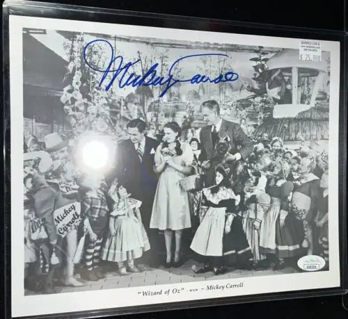 Mickey Carroll signed Wizard of Oz cast photo for collectors of trading cards and memorabilia